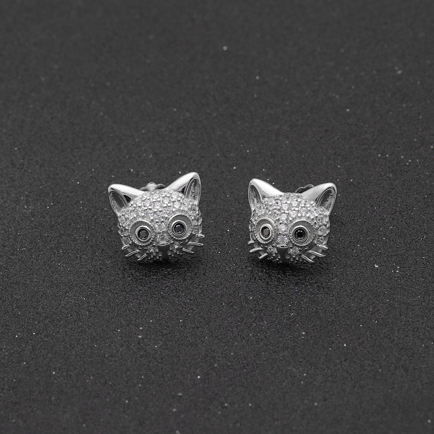 Kitty Cat Stud Earrings CZ Sterling Silver Girls Ginger Lyne Collection