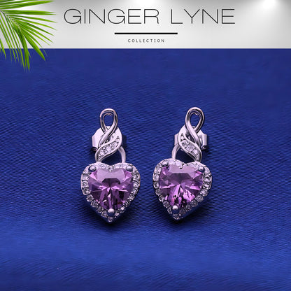 Heart Shape Blue Cz Drop Stud Earrings Womens Ginger Lyne Collection - Purple