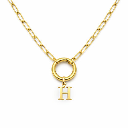 PaperclipLinkCircleCarabinerIntialLetterCharmHolderNecklaceforWomenStainlessSteel20"GingerLyne_Gold-H-1