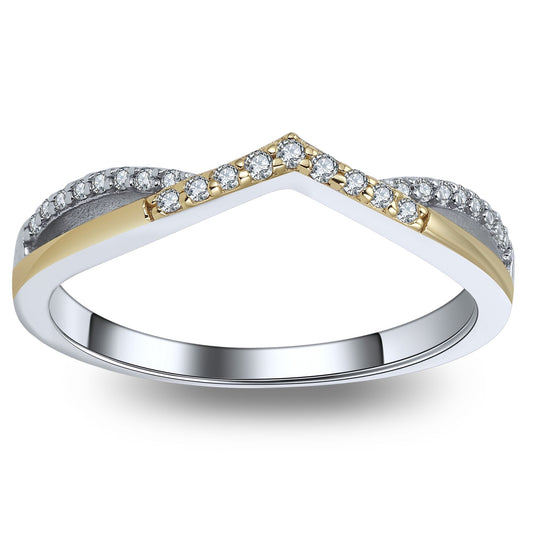 Chiara Anniversary  Band for Women Sterling Silver Gold Wedding Ring V Shape CZ Ginger Lyne