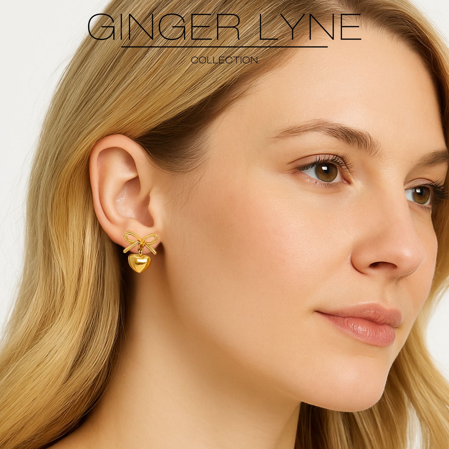 BowHeartDangleEarringsforWomen14ktGold-PlatedStainlessSteelbyGingerLyne_Gold-4