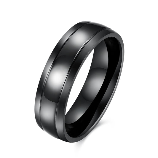 6mmStainlessSteelBlackWeddingBandRingWomenMenGingerLyneCollection_Black-1