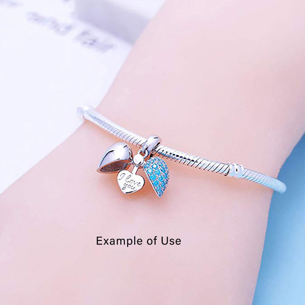 Heart Charm I Love You European Bead Sterling Silver Blue CZ Ginger Lyne Collection