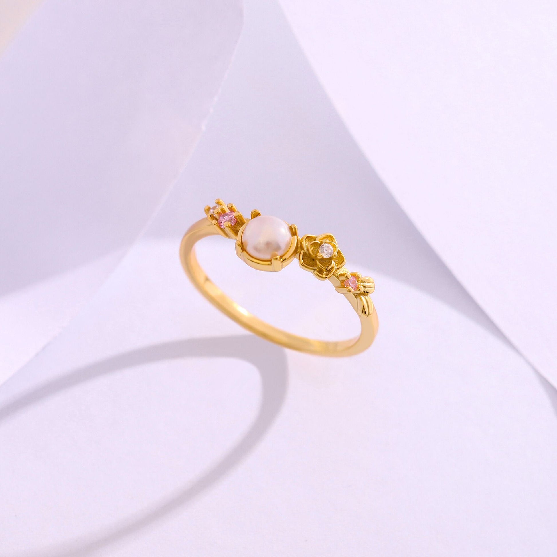 IslaSimulatedPearlRingforWomenSterlingSilver14KGoldPlatedGingerLyneCollection_Gold-6