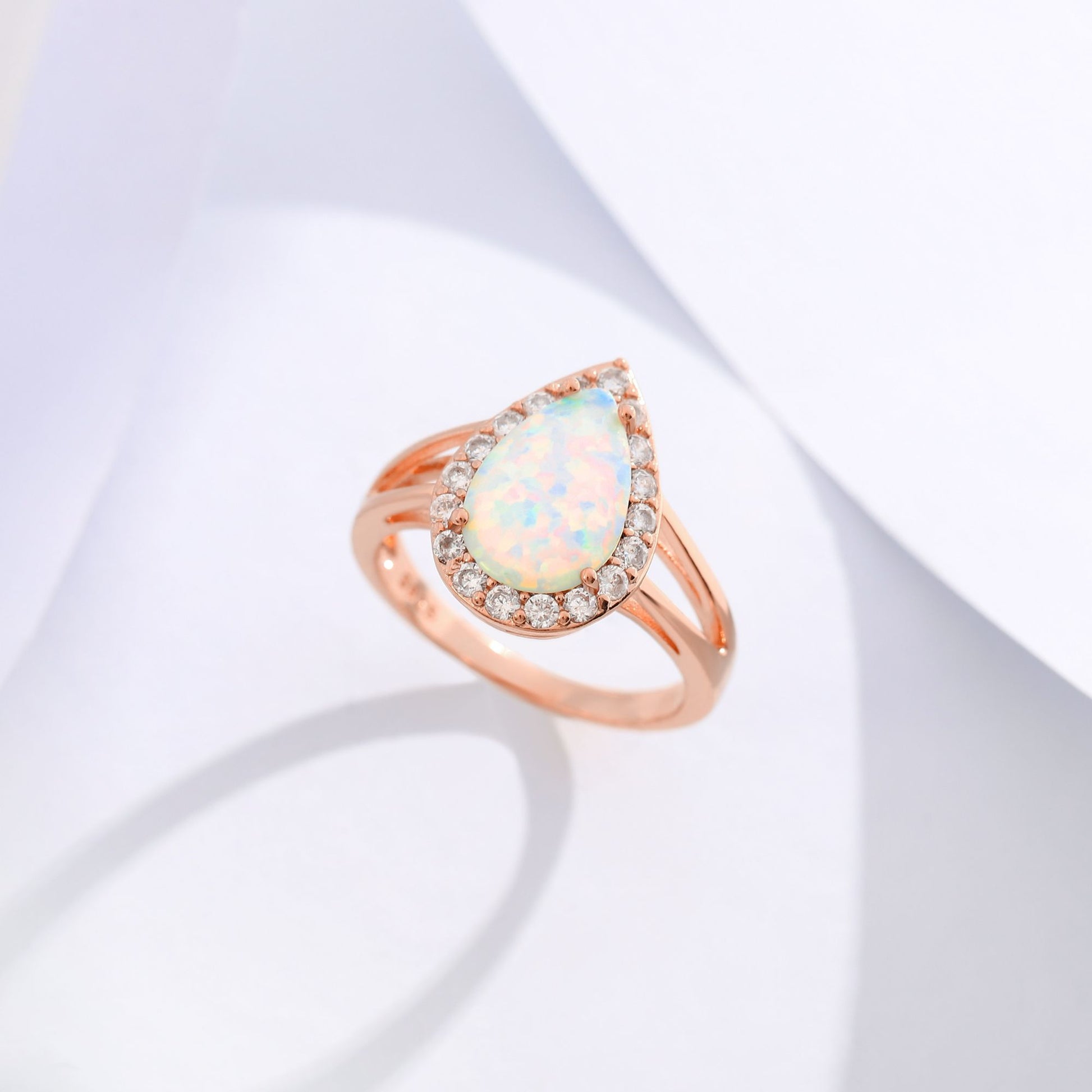 Teardrop Opal Ring for Women Isabella 4 Ct Pear Shape Sterling Silver CZ Halo Ginger Lyne Collection