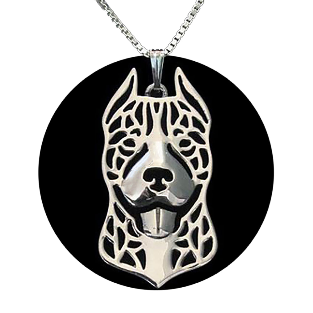 Pit Bull Staffordshire Terrier Dog Necklace Silver Womens Ginger Lyne Collection - Ears Up Necklace