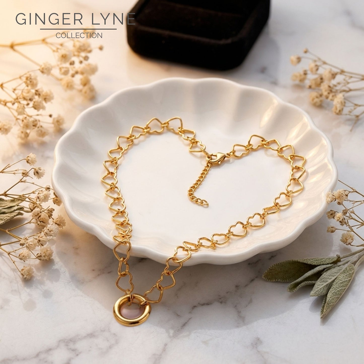 Carabiner Charm Necklace for Women Heart Chain Round Carabiner Holder Stainless Steel by Ginger Lyne - 14mm/Gold