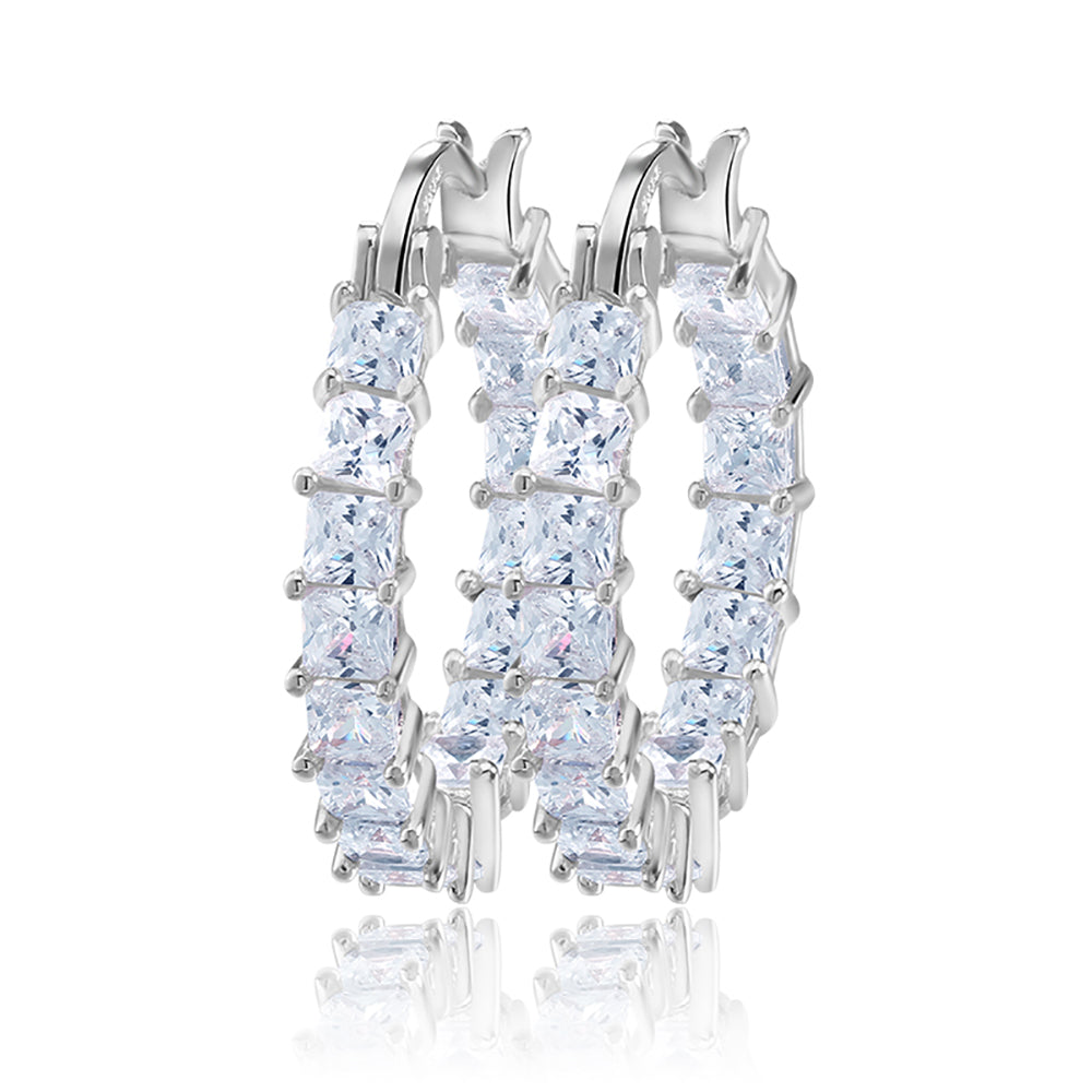 Hoop Earrings for Women Princess Cubic Zirconia White Gold Plated Ginger Lyne Collection - Silver