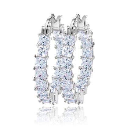 Hoop Earrings for Women Princess Cubic Zirconia White Gold Plated Ginger Lyne Collection - Silver