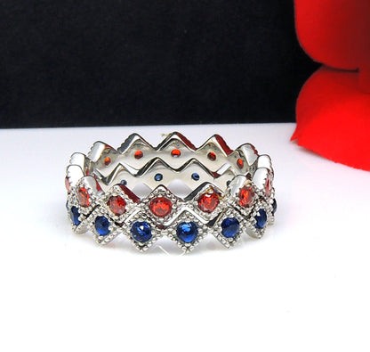 Glory Wedding Band Ring Set Red Blue Stainless Steel Women Ginger Lyne Collection - 10