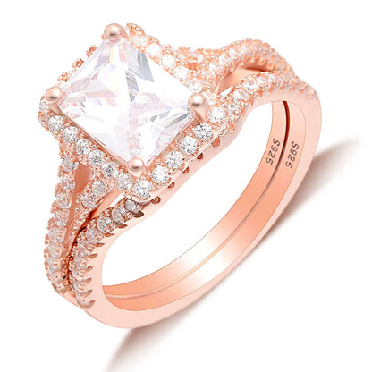 Nancy Bridal Set Rose Gold Sterling Silver Ring Cz Womens Ginger Lyne Collection