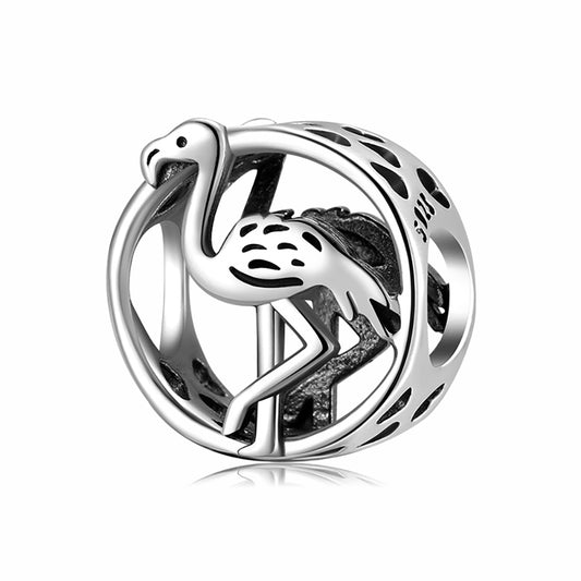 Flamingo Bird Charm European Bead CZ Sterling Silver Ginger Lyne Collection