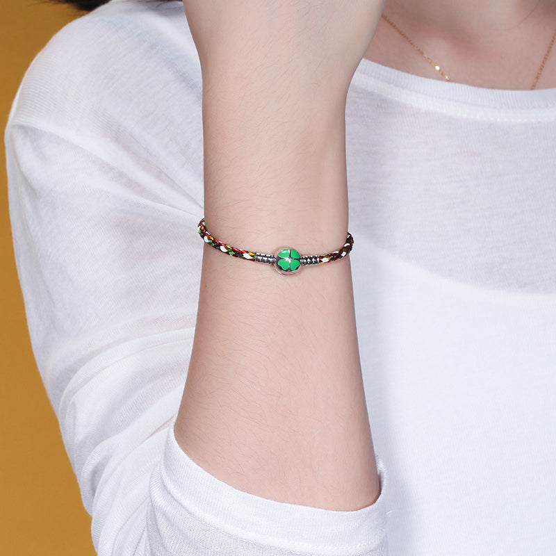 BraidedSteelCharmBraceletWomens21cmSterlingSilverLuckyCloverClaspGingerLyneCollection_21cm-4