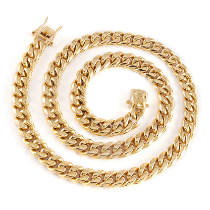 Cuban Link Chain Necklace Gold Stainless Steel Hip Hop Men Women Ginger Lyne Collection - Gold-10mm-18