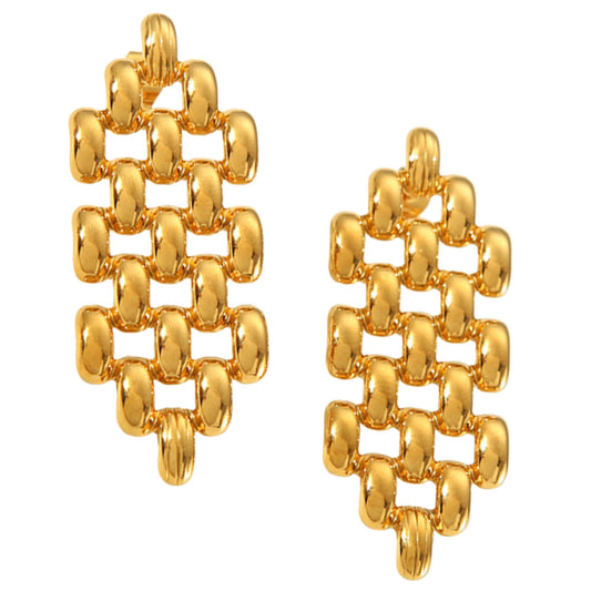 MeshDropEarringsforWomenbyGingerLyneGoldStainlessSteelSolidNon-FlexibleStud_Gold-1