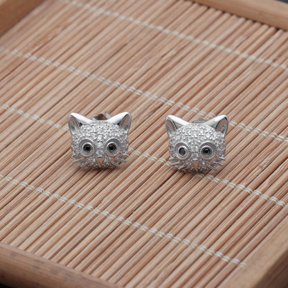 Kitty Cat Stud Earrings CZ Sterling Silver Girls Ginger Lyne Collection