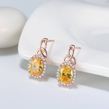 Halo Drop Earrings for Women Yellow Cz Rose Sterling Silver Ginger Lyne Collection