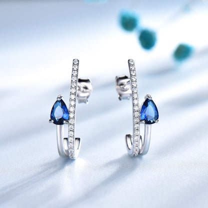 Blue Sapphire Drop Earrings for Women Sterling Silver Ginger Lyne Collection