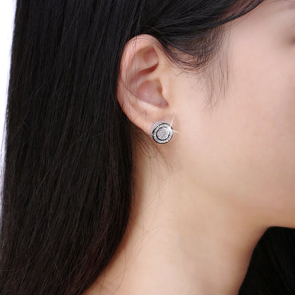 Round Stud Earrings for Women 3D CZ Iced Out White Gold Plated Ginger Lyne Collection - Gold