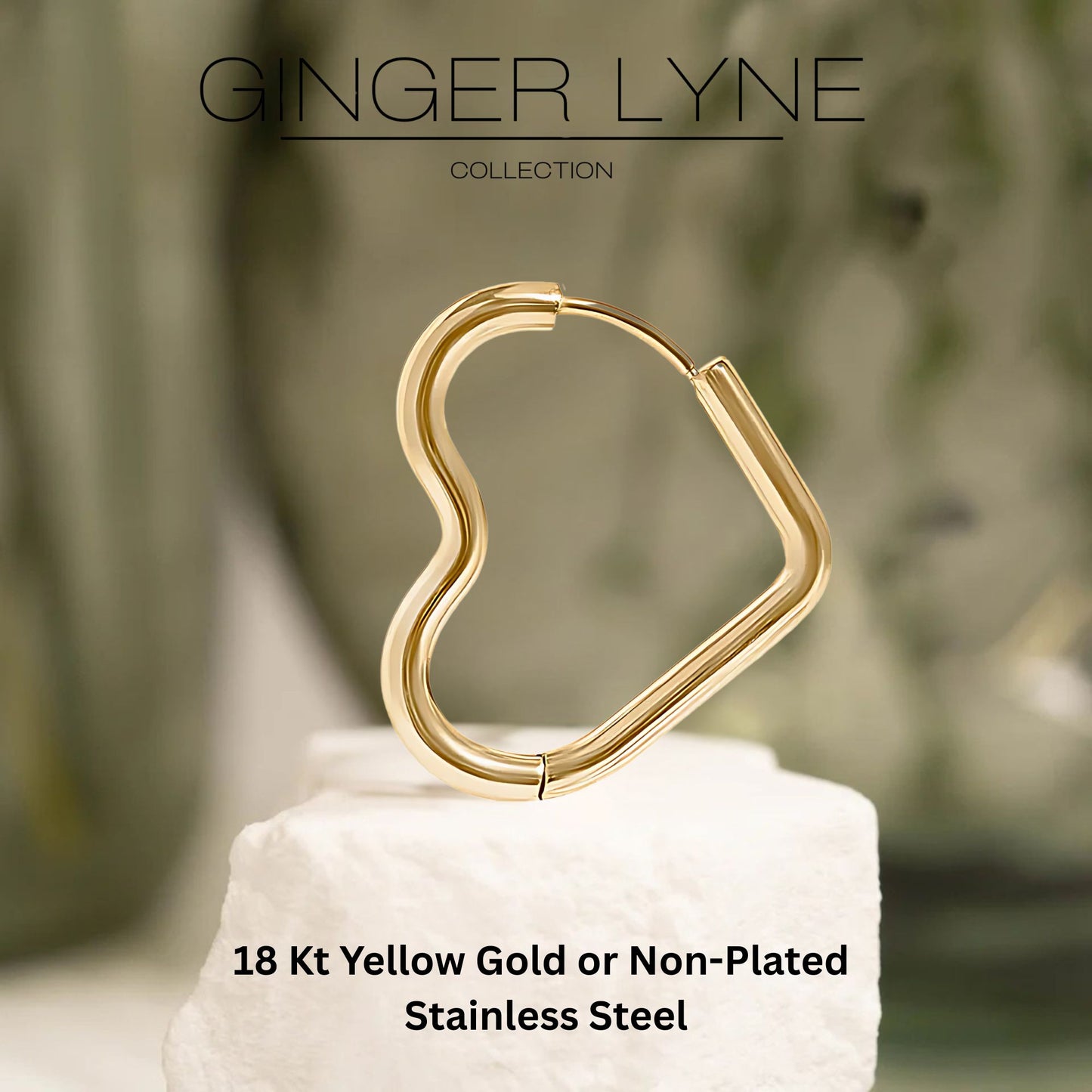 Heart Hoop Earrings for Women by Ginger Lyne Gold Stainless Steel Lightweight Classic Everyday Style - Gold