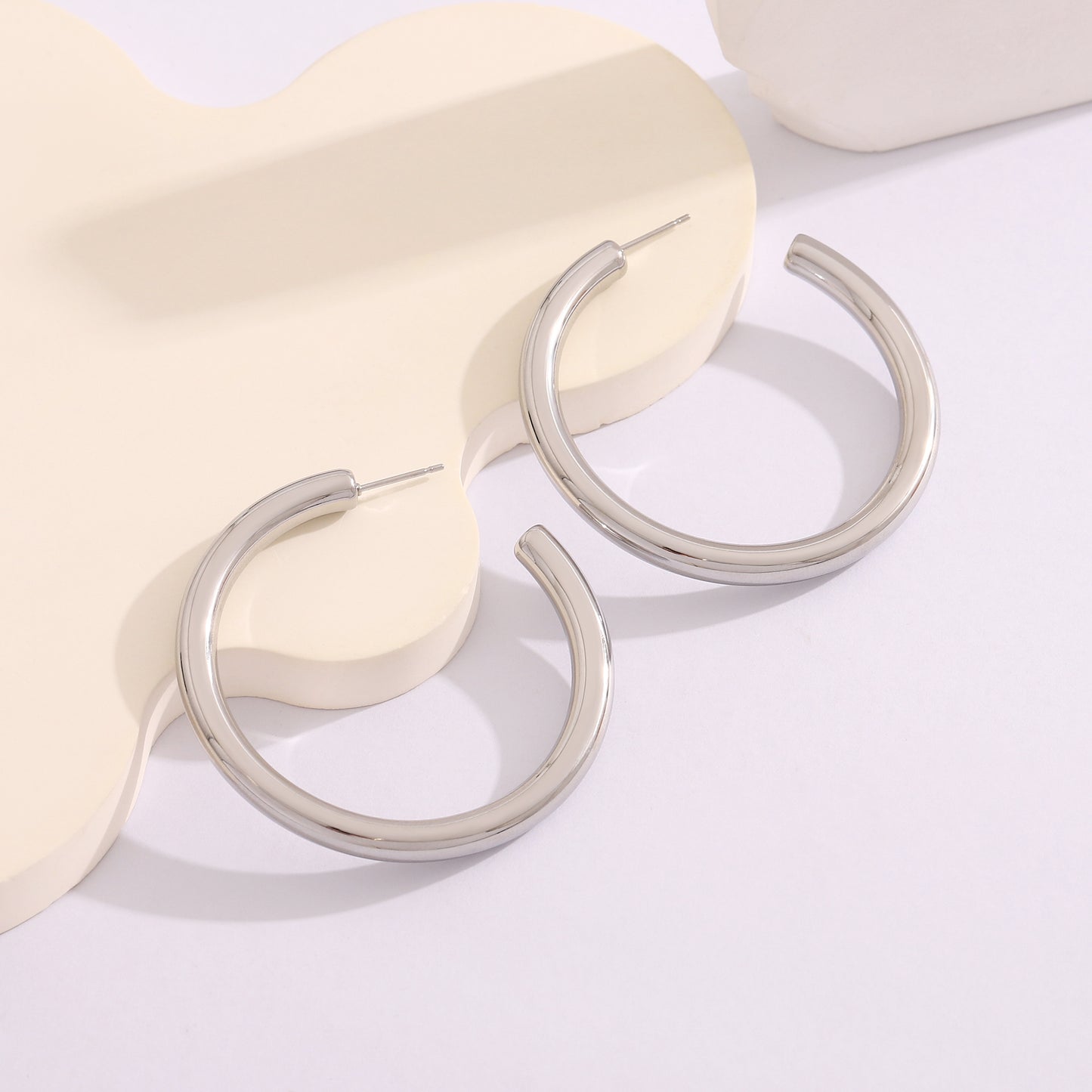Hollow Tube Hoop Earrings for Women by Ginger Lyne 2" Stainless Steel Lightweight - Silver
