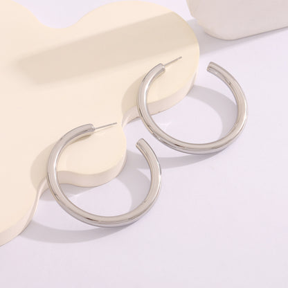 Hollow Tube Hoop Earrings for Women by Ginger Lyne 2" Stainless Steel Lightweight - Silver