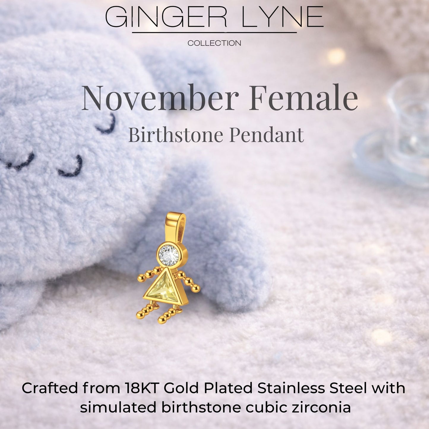 Birthstone Family Pendant for Mom by Ginger Lyne Stainless Steel Cubic Zirconia Charms For Grandma Necklace_Female-November-Gold-3