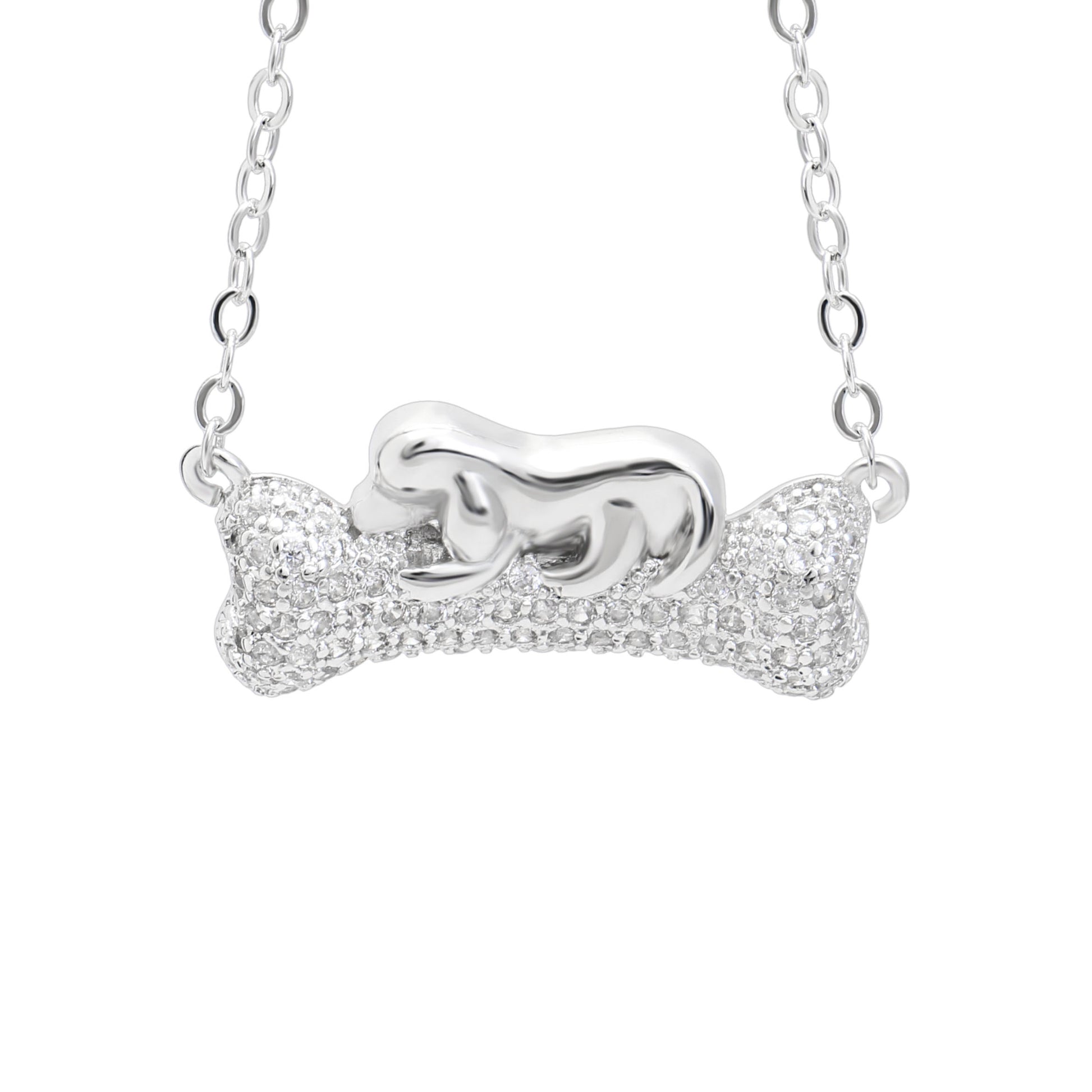 Fido Dog Bone Pendant Necklace Chain Cubic Zirconia Girls Ginger Lyne Collection