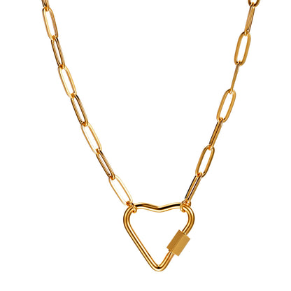 HeartCarabinerCharmHolderNecklaceforWomenbyGingerLynePaperclipChain18KTGoldPlatedStainlessSteel18-20"_Gold-PaperclipChain/HeartCH-1