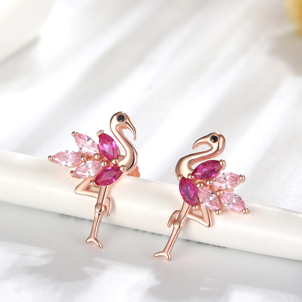 Pink Flamingo Earrings for Women Cz Rose Sterling Silver Ginger Lyne Collection - Earrings