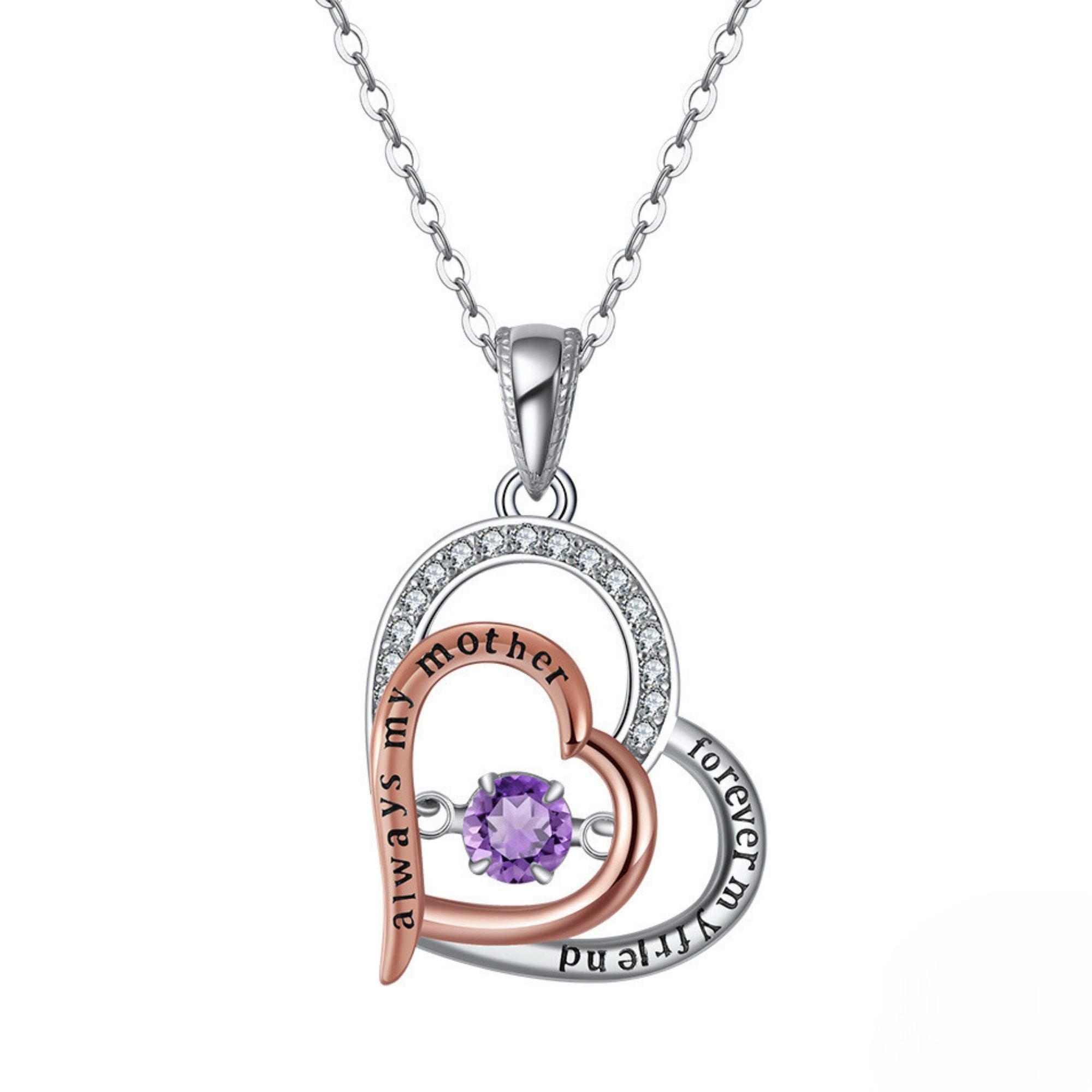 Birthstone Mom Necklace for Mother by Ginger Lyne Sterling Silver Swinging CZ - February