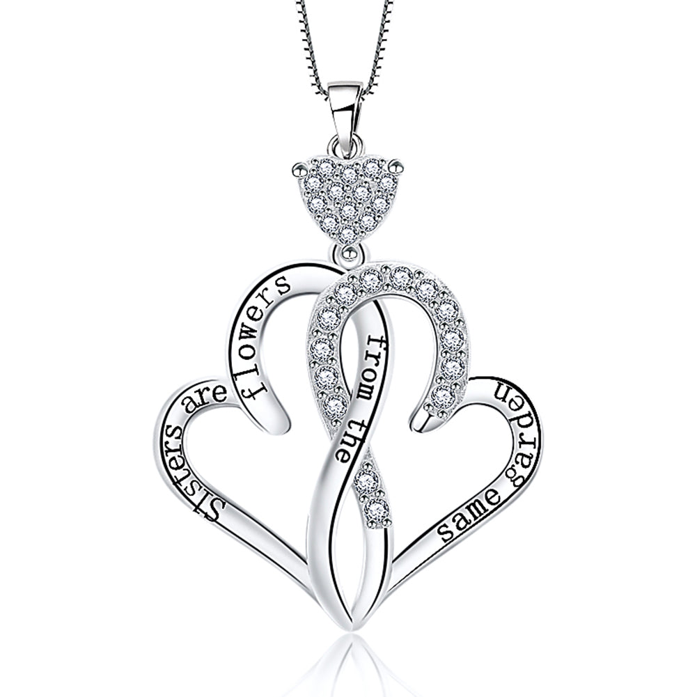 Ginger Lyne Pendant Necklace for Women Sterling Silver Cz Sister Hearts