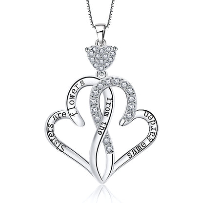 Ginger Lyne Pendant Necklace for Women Sterling Silver Cz Sister Hearts