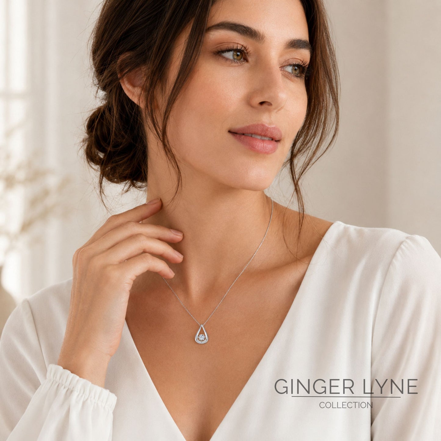 TeardropNecklaceforWomanSterlingSilverPendantandChainFloatingCZGingerLyneCollection_Style40-5