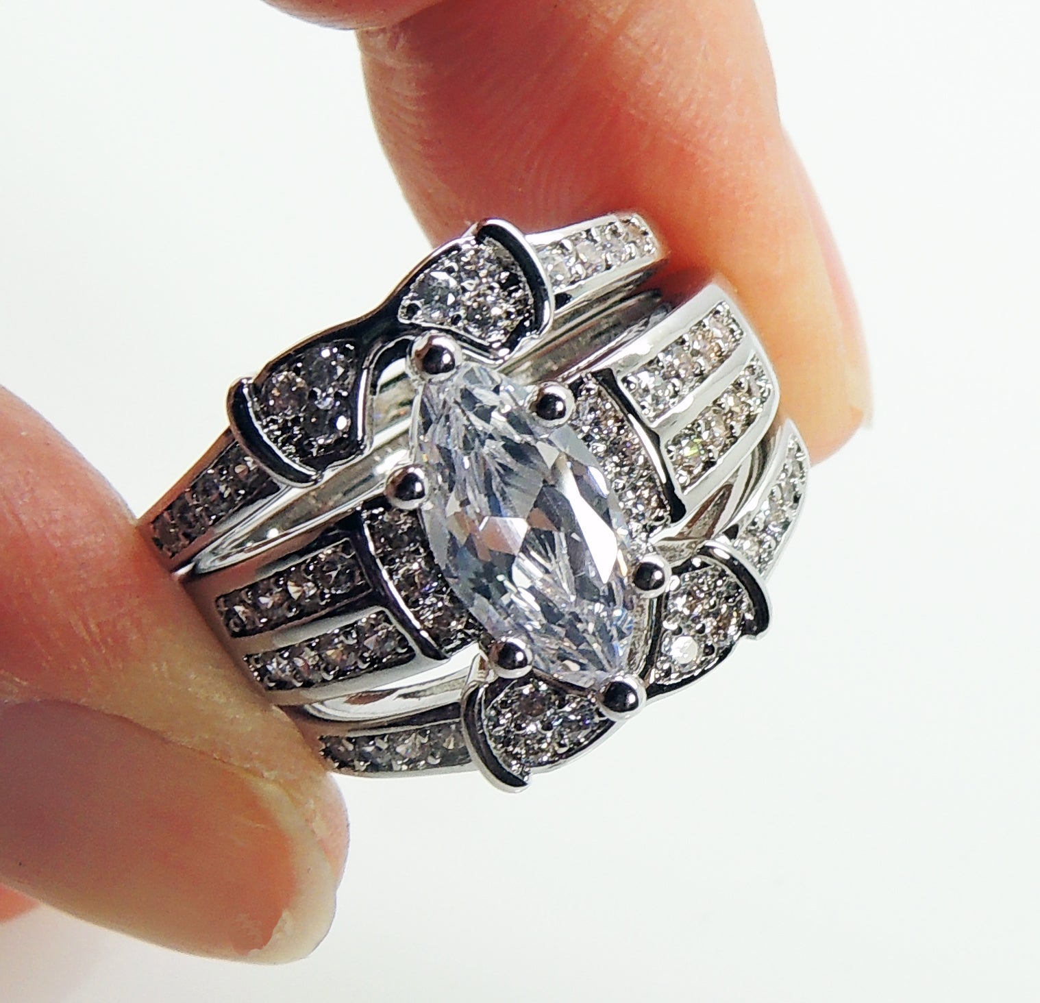 Adora Bridal Set Engagement Ring Wedding Band Cubic Zirconia Black Halo Ginger Lyne Collection - Black,10
