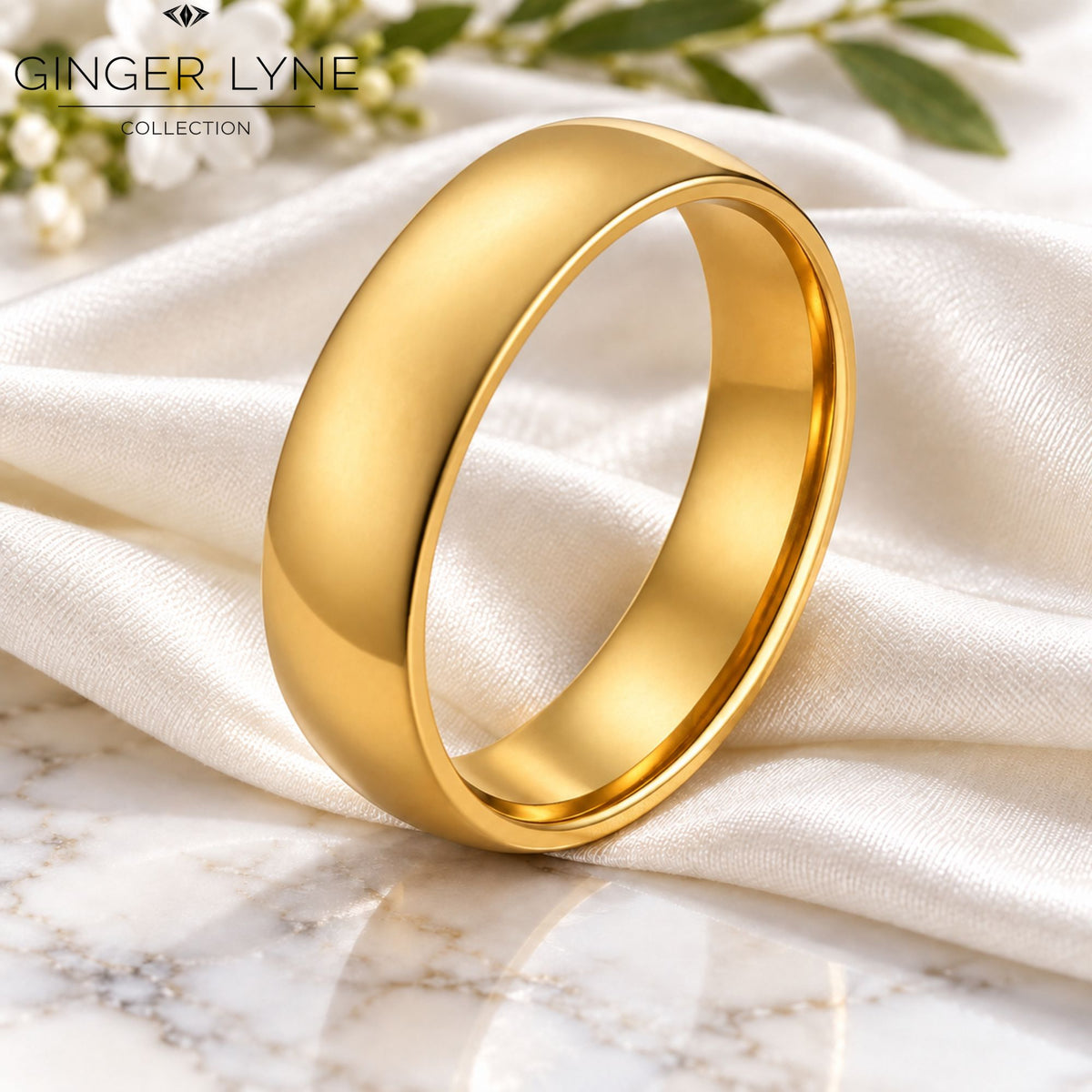 6mmStainlessSteelPlatedGoldWeddingBandRingforWomenorMenbyGingerLyneSize10.5_6mmGold-3