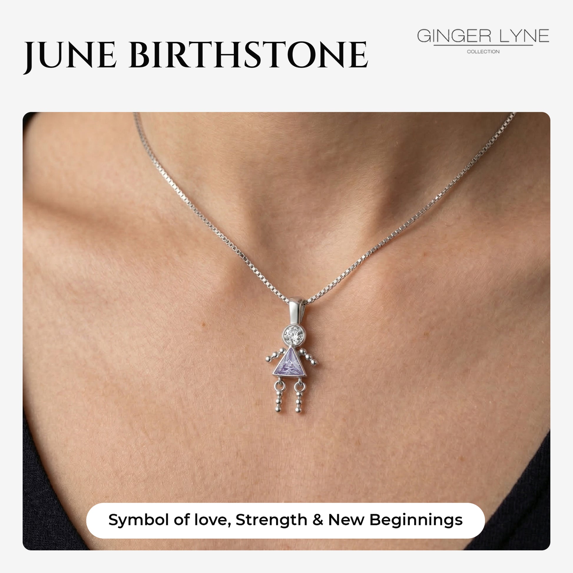 Birthstone Pendant Necklace for Girl Mom or Grandma by Ginger Lyne Sterling Silver CZ Family Birthday Charm - Girl June
