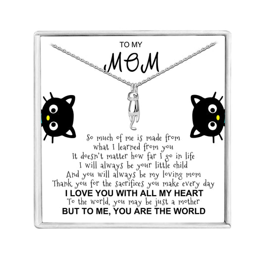 Hanging Cat Necklace Mom Greeting Card Sterling Silver Gift for Women Ginger Lyne Collection