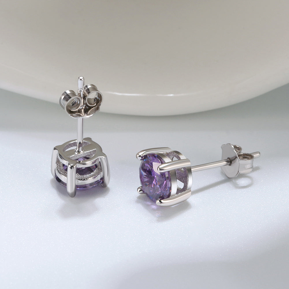 Round Purple Cubic Zirconia Sterling Silver Stud Earrings Women Ginger Lyne Collection