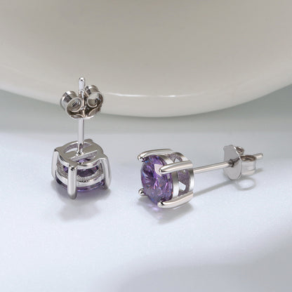 Round Purple Cubic Zirconia Sterling Silver Stud Earrings Women Ginger Lyne Collection