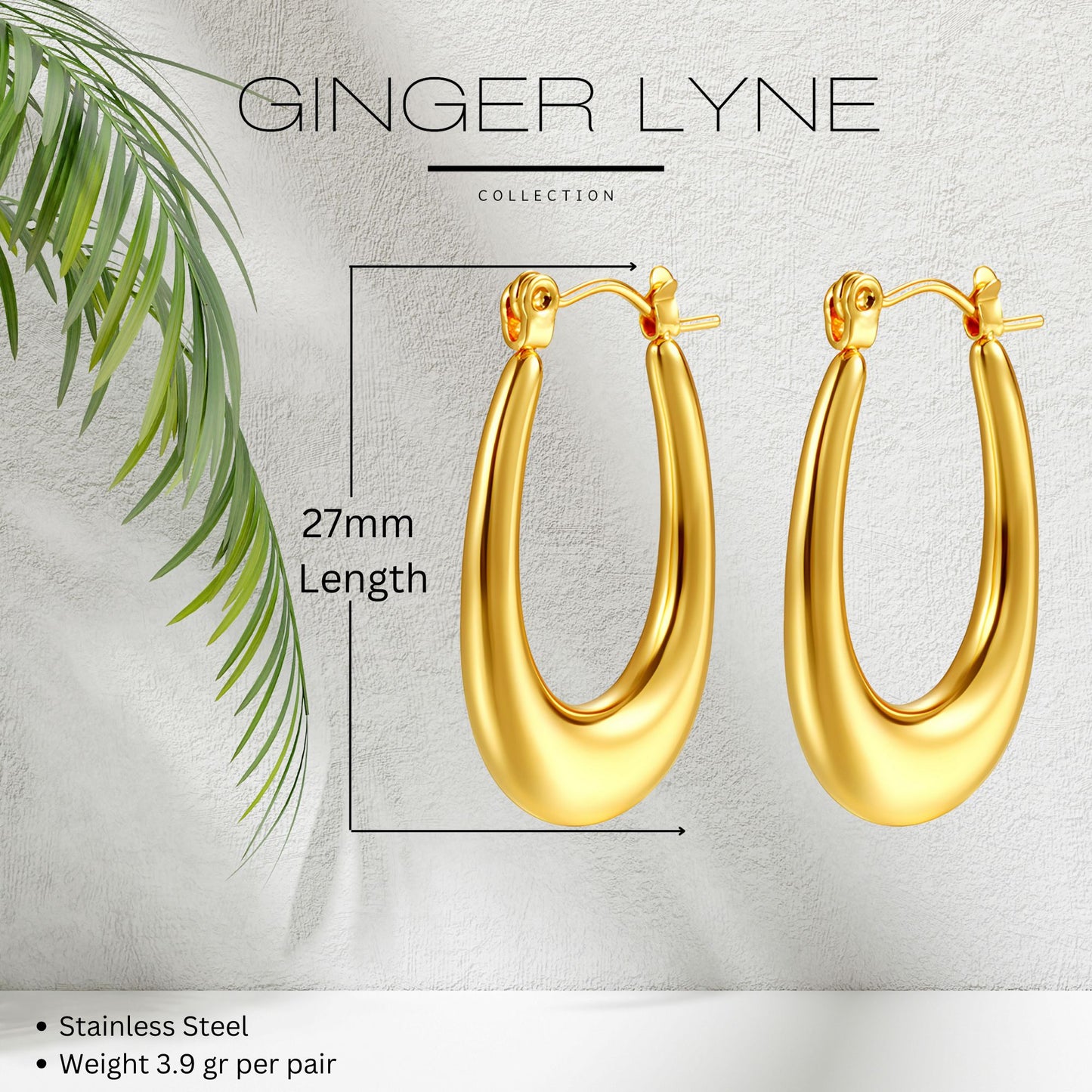 Hoop Earrings for Women by Ginger Lyne Gold Stainless Steel Lightweight Classic Everyday Style - Silver