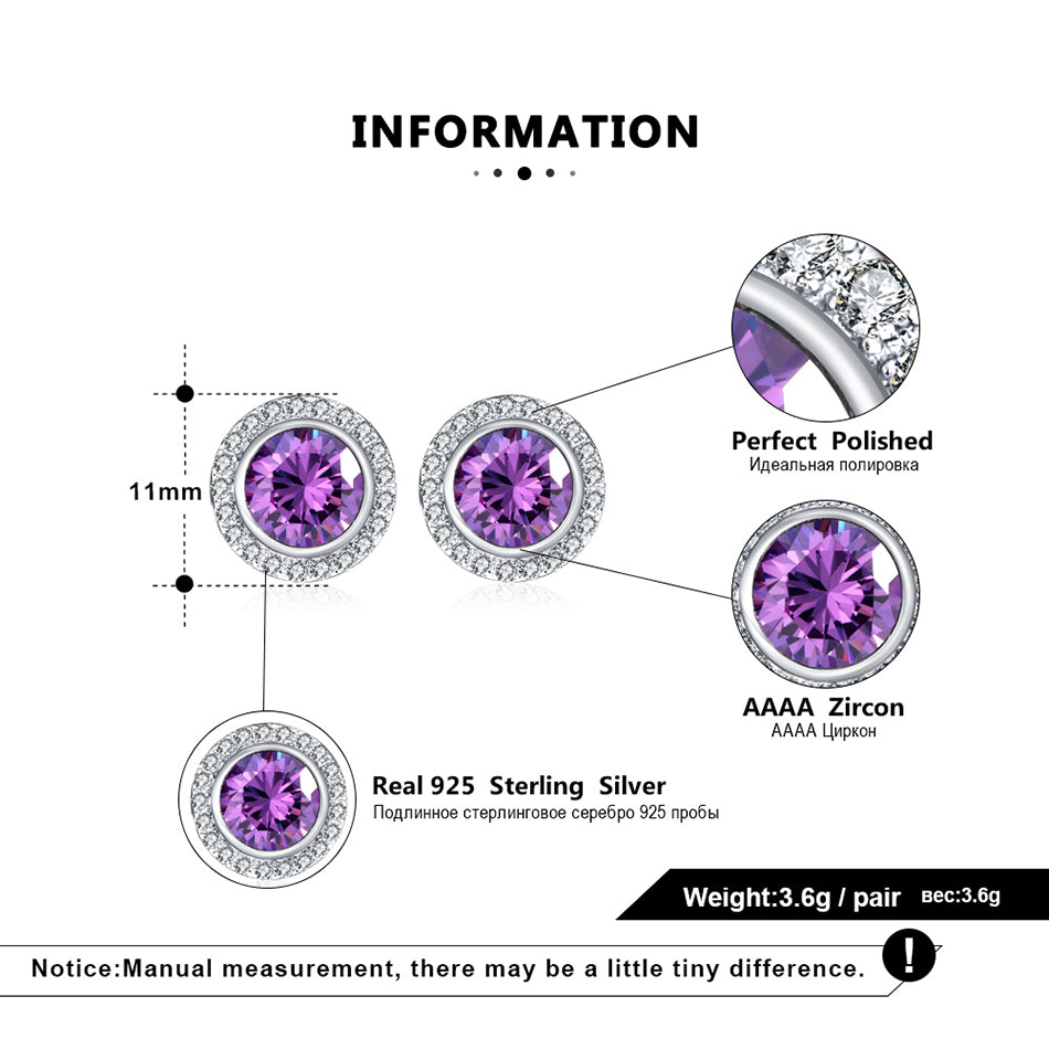 Halo 3D Stud Earringsfor Women Sterling Silver Purple Cz Ginger Lyne Collection