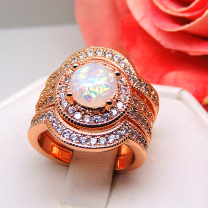 Consuelo 3 Ring Bridal Set Fire Opal Women Engagement Band Ginger Lyne Collection - 10