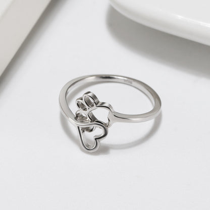 Dog Paw Print Heart Adjustable Ring Sterling Silver Womens Ginger Lyne Collection