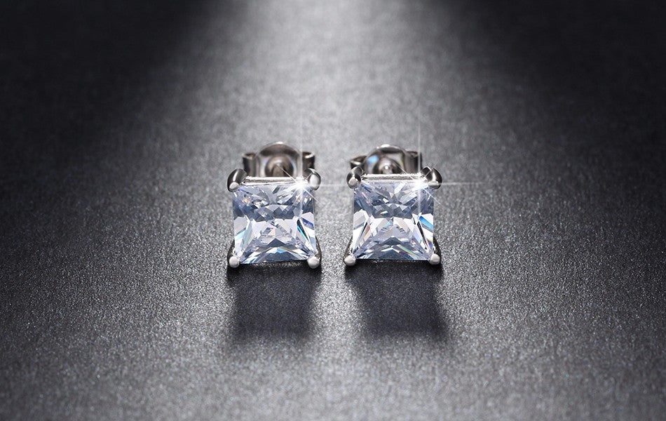 Princess 6mm Stud Earrings White Gold Plated Cz Womens Ginger Lyne Collection - Clear