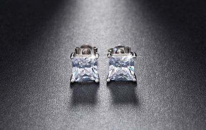 Princess 6mm Stud Earrings White Gold Plated Cz Womens Ginger Lyne Collection - Clear