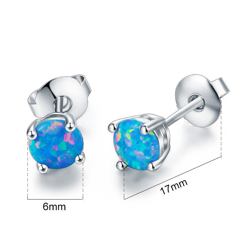 White Created Fire Opal Stud Earrings Wgold Plated Womens Ginger Lyne Collection - Silver/Blue