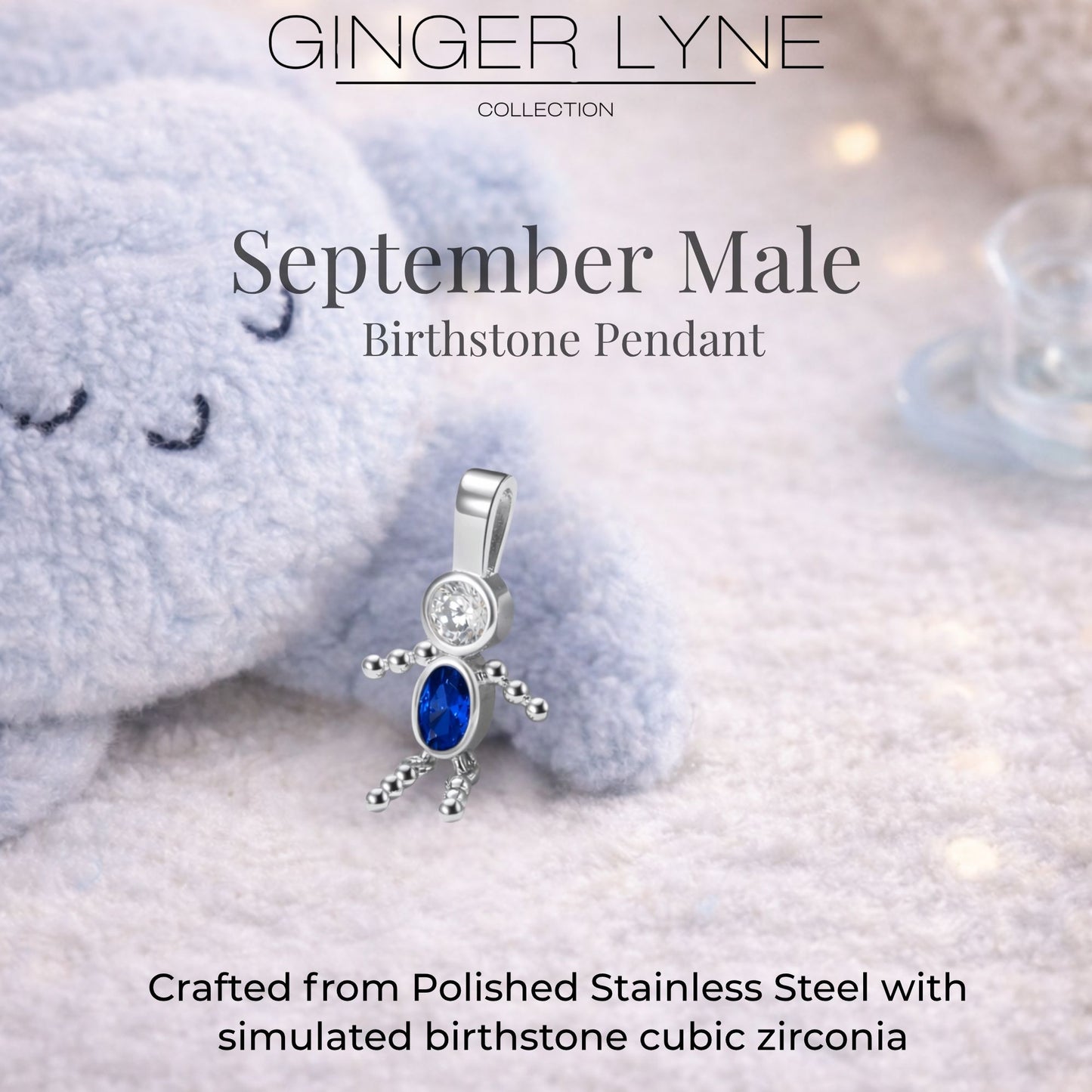 Birthstone Family Pendant for Mom by Ginger Lyne Stainless Steel Cubic Zirconia Charms For Grandma Necklace_Male-September-Silver-3