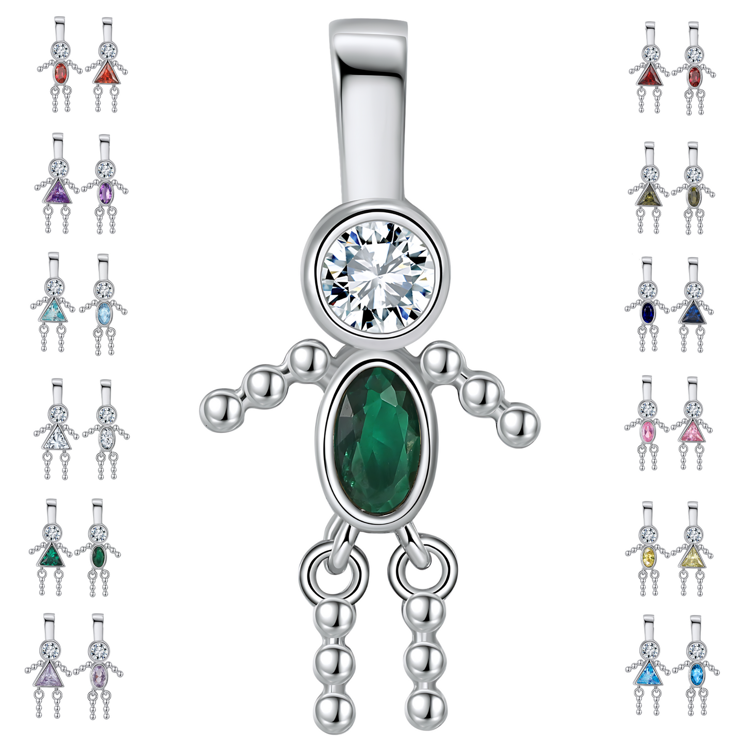 Baby Birthstone Pendant Charm by Ginger Lyne, Boy May Green Cubic Zirconia Sterling Silver - Boy May