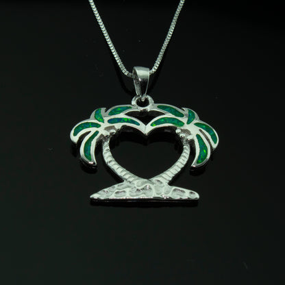 Palm Tree Necklace for Women Green Fire Opal Sterling Silver Ginger Lyne Collection